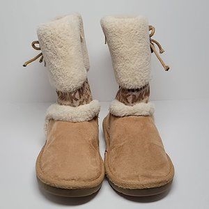 MK Michael Kors Alanis Boots Girls Faux Fur Winter Fall Cozy Tan Side Zip 10